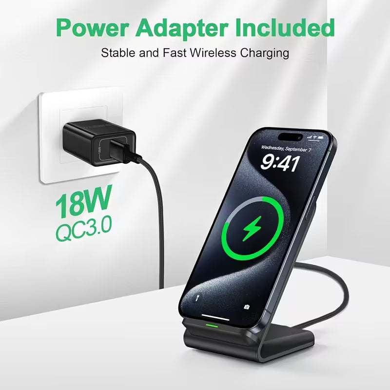 15W Fast Wireless Charger, Wireless Charging Stand Compatible with for iphone 16 15, 15 Pro, 14, 13, 12, 11 Series/X/Xs/Xr/8, Phone Charger for Galaxy S24/S23/S22/S21/S20/Note 20, Pixel 8/7 Pro/Lg G8(No Plug)